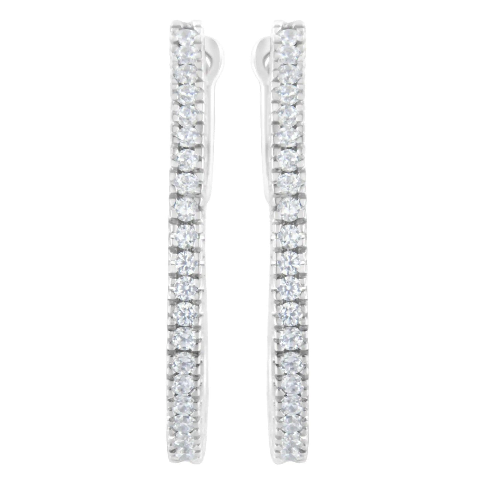 10KT White Gold 1/2 cttw Diamond Hoop Earrings (I-J, I2-I3) - Evallys.com # #