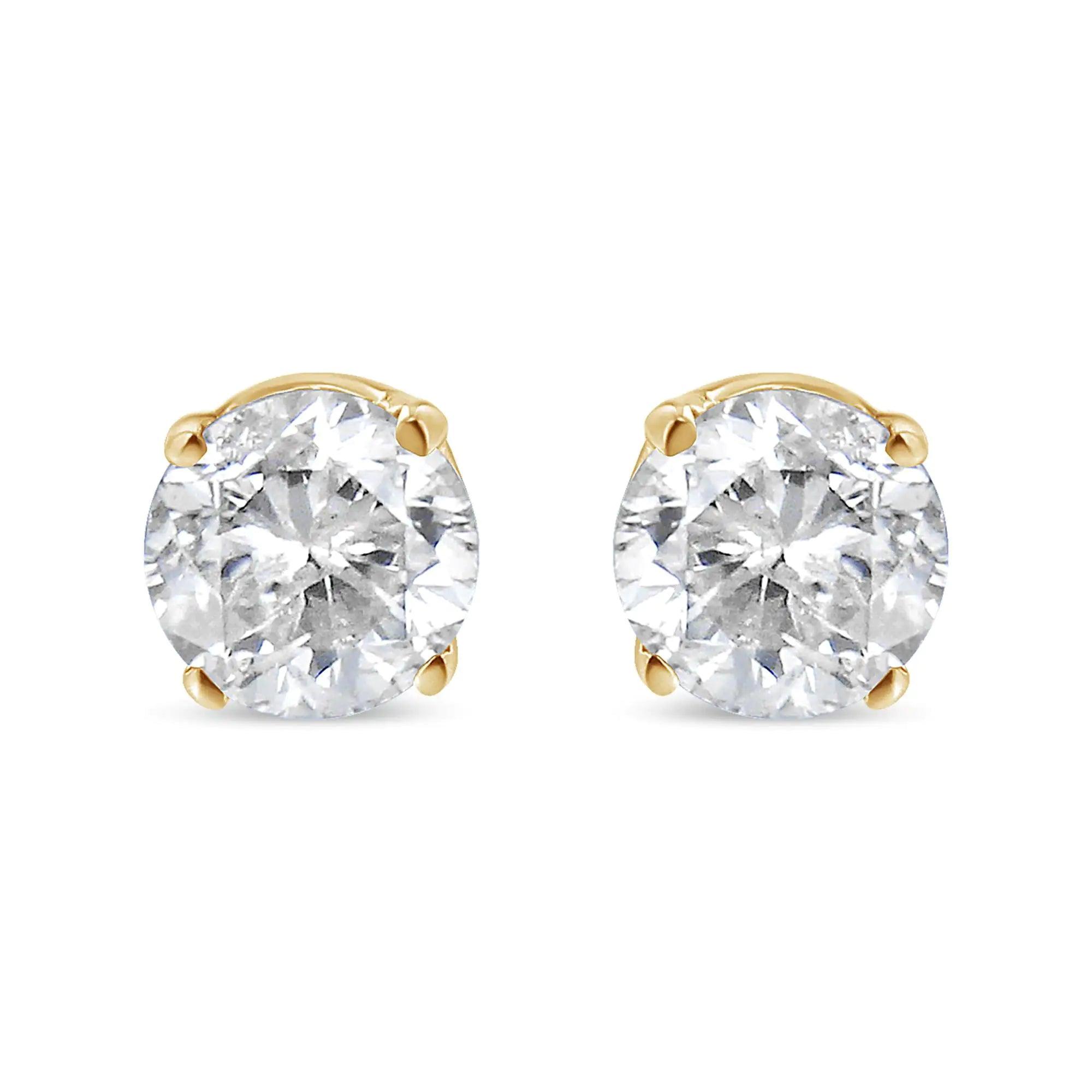 14K Yellow Gold 1/3 Cttw Round Brilliant-Cut Diamond Classic 4-Prong Stud Earrings (K-L Color, I2-I3 Clarity) - Evallys.com # #