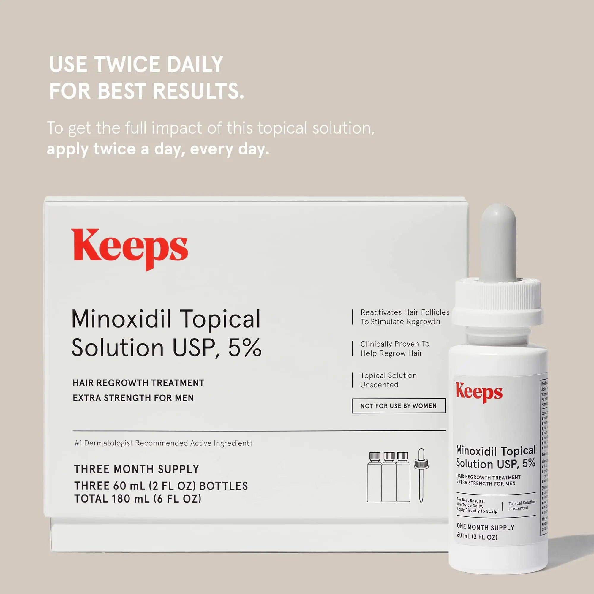 Keeps Extra Strength Minoxidil for Men Topical Hair Growth Serum, 5% Solution Hair Loss Treatment - 3 Month Supply (3 x 2oz Bottles with Dropper) - Slows Hair Loss & Promotes Thicker Hair Regrowth Minoxidil Solution - Evallys.com # #