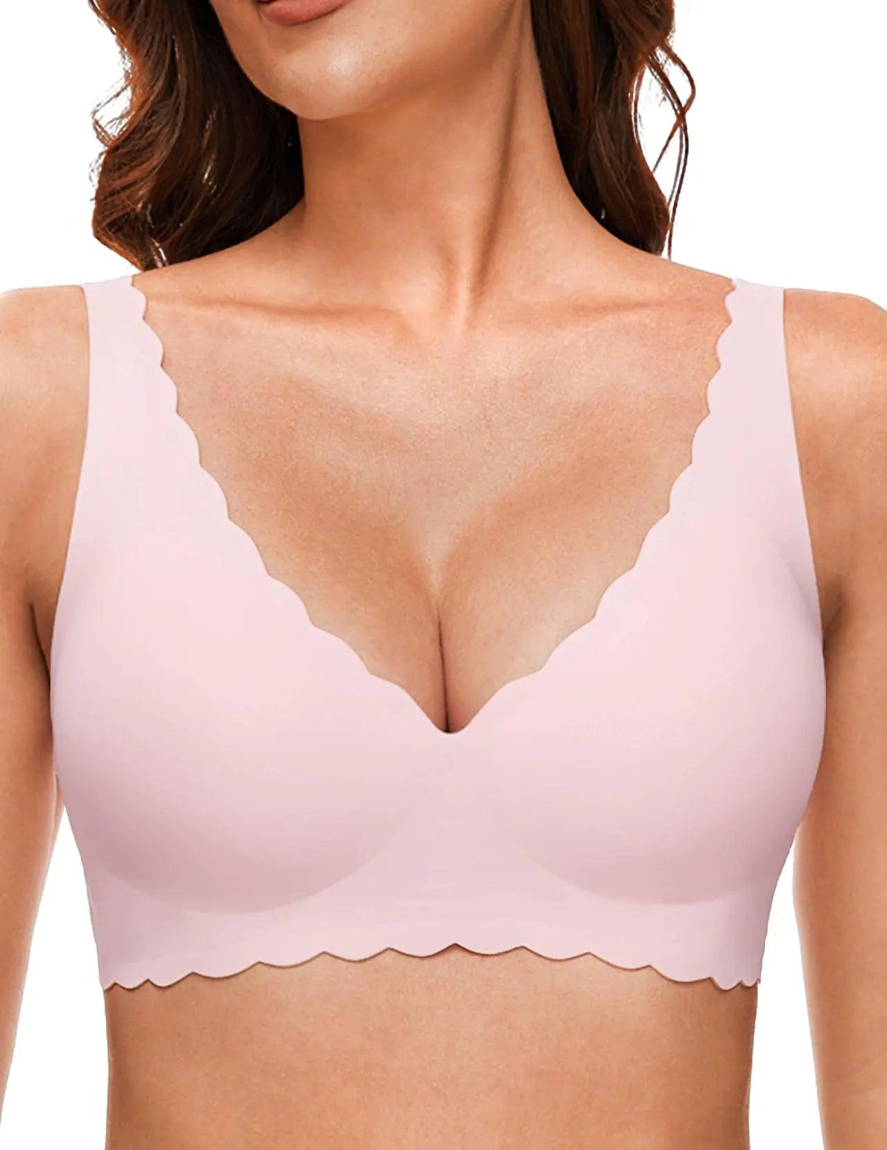 Deep V Petal Bras for Women No Underwire Soft Wireless Bras Comfort Seamless Bralettes with Extender Small Light Pink - Evallys.com # #