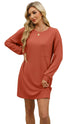 WIHOLL Womens Long Sleeve Dress Loose Fit Casual Crewneck Flowy Mini Dresses with Pockets Fall Fashion 2024 Caramel Large - Evallys.com # #