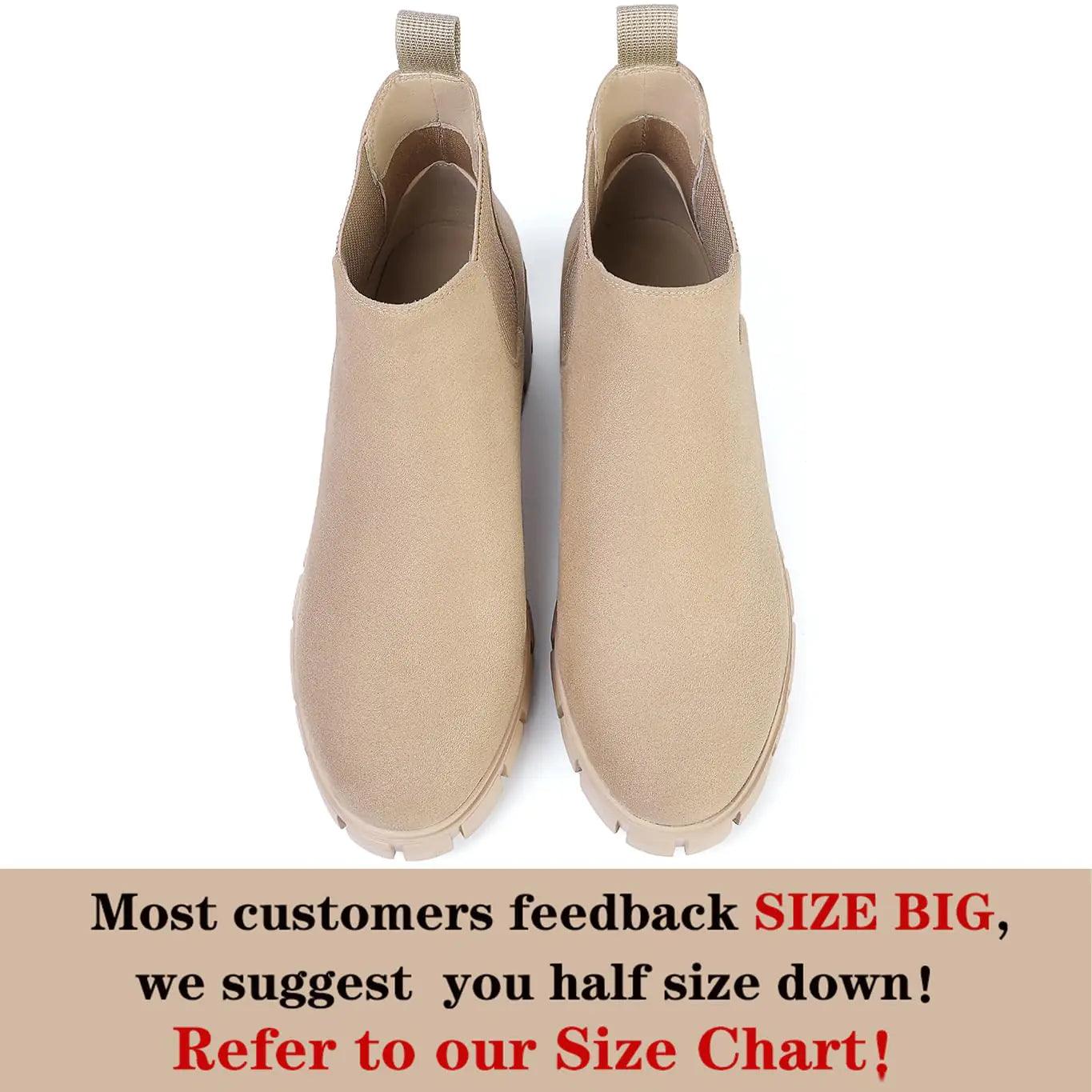 Women Chelsea Boots Comfortable Lug Sole Slip On Ankle Booties 7.5 Nude - Evallys.com # #