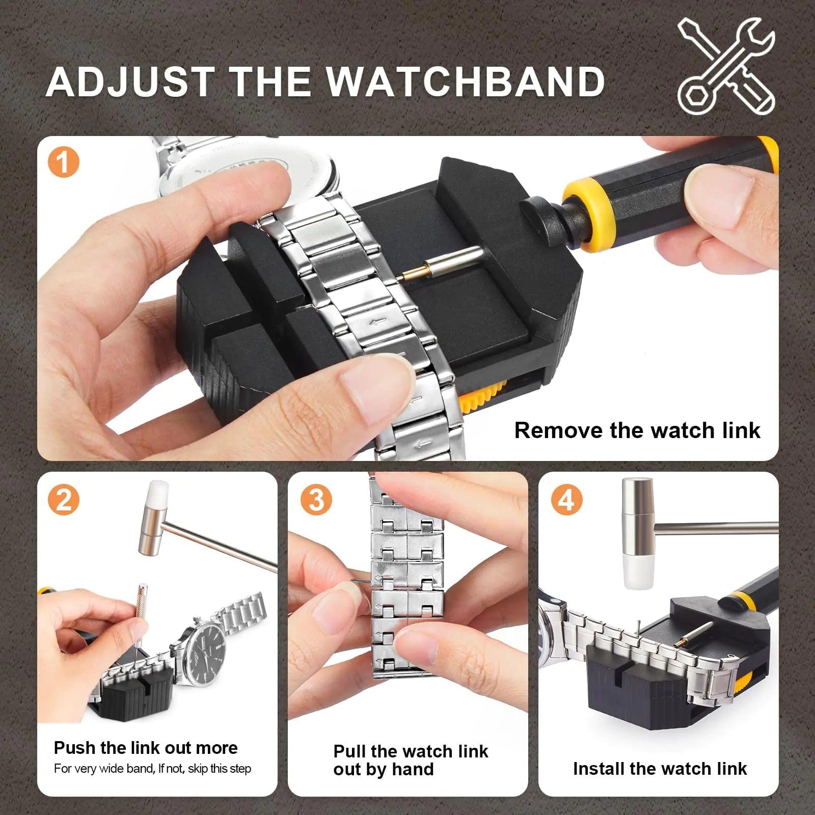 JOREST Watch Link Removal Kit, Resizing Tool for Bracelet Adjustment & Replacement, Pin Remover for Sizing Strap, Watch Adjuster, Hammer for Watch Repair, Adjust Band, with User Manual, Punches Orange - Evallys.com # #