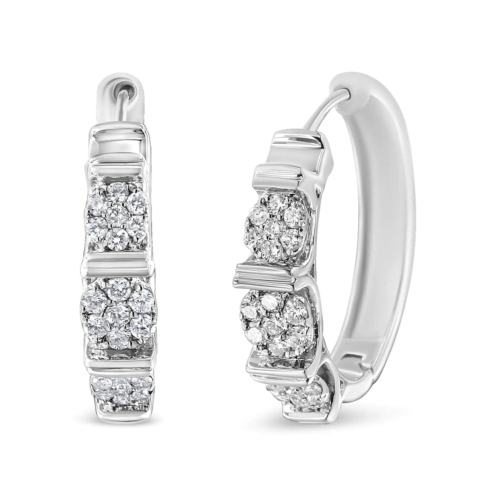 .925 Sterling Silver 1/2 Cttw Lab Grown Round Diamond Floral Cluster Hoop Earrings (F-G Color, SI1-SI2 Clarity) - Evallys.com # #