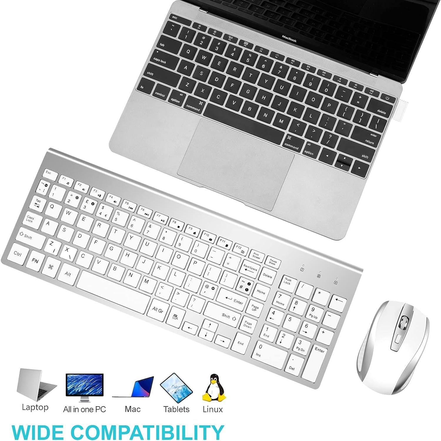 Wireless Keyboard and Mouse Combination, USB Ultra-Thin 2.4G Wireless Mouse, Compact Full-Size Digital Keyboard Laptop (Silvery White) - Evallys.com # #