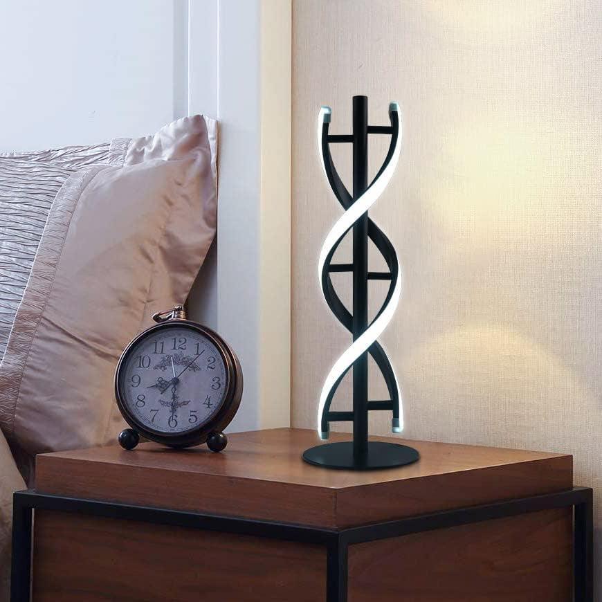 ELINKUME Double Spiral LED Table Lamp, Creative Double Helix Lampbody Matchs Metal Base, 12W Warm White Eye-Caring Dimmable LED Bedside Lamp Decorative Lighting - White - Evallys.com # #