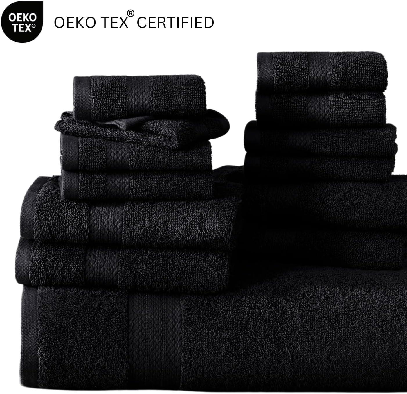 LANE LINEN 16 Piece Bath Towels - Black Towels - 100% Cotton Towels for Bathroom, Luxury Bath Towels, Highly Absorbent Bathroom Towel Set, 4 Bath Towels, 4 Hand Towels, 8 Wash Cloths - Black - Evallys.com # #