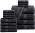 LANE LINEN 16 Piece Bath Towels - Black Towels - 100% Cotton Towels for Bathroom, Luxury Bath Towels, Highly Absorbent Bathroom Towel Set, 4 Bath Towels, 4 Hand Towels, 8 Wash Cloths - Black - Evallys.com # #