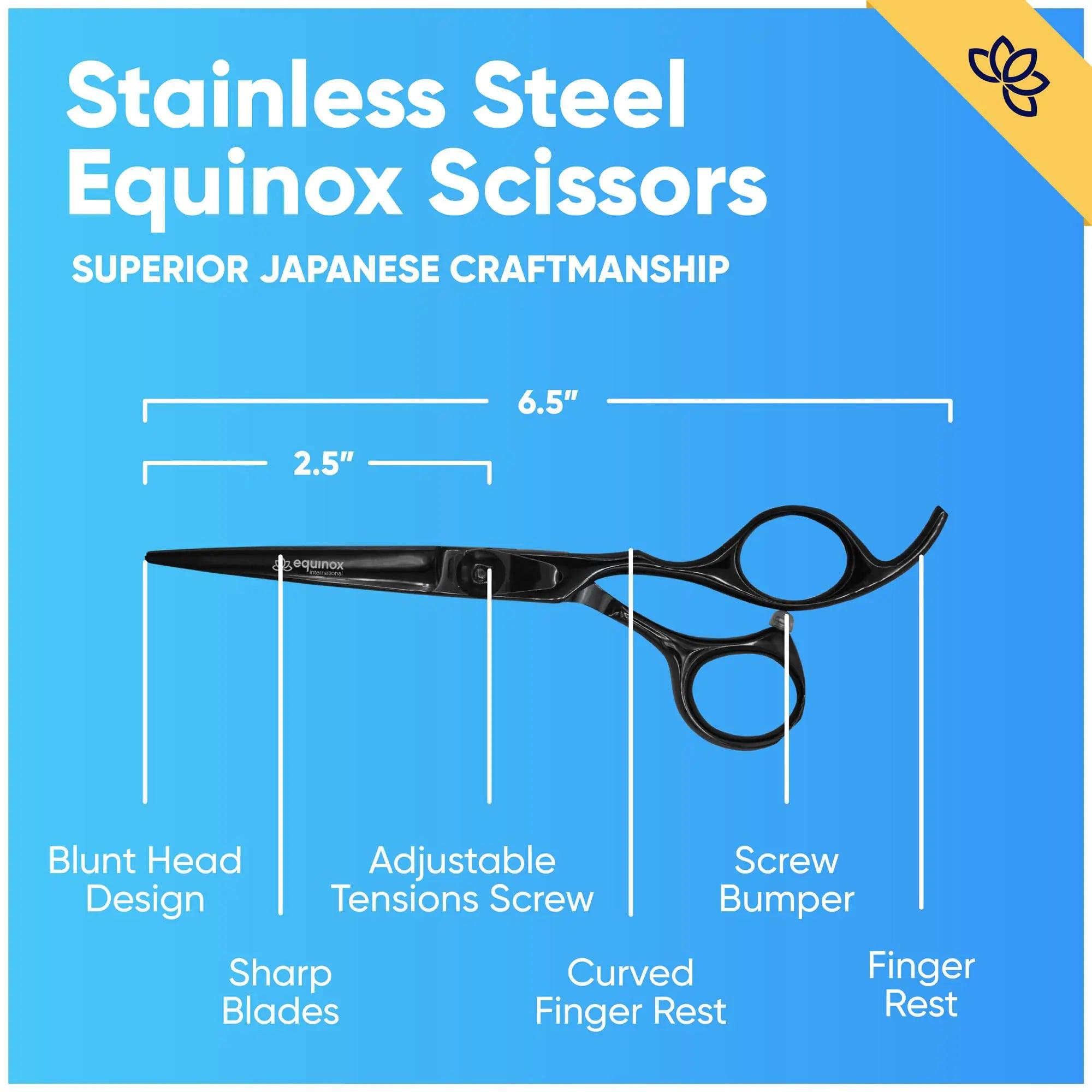 Equinox Professional Razor Edge Series Barber Hair Cutting Scissors - Japanese Stainless Steel Salon Scissors - 6.5” Overall Length - Fine Adjustment Tension Screw - Premium Shears for Hair Cutting Black 6.5 Inch - Evallys.com # #