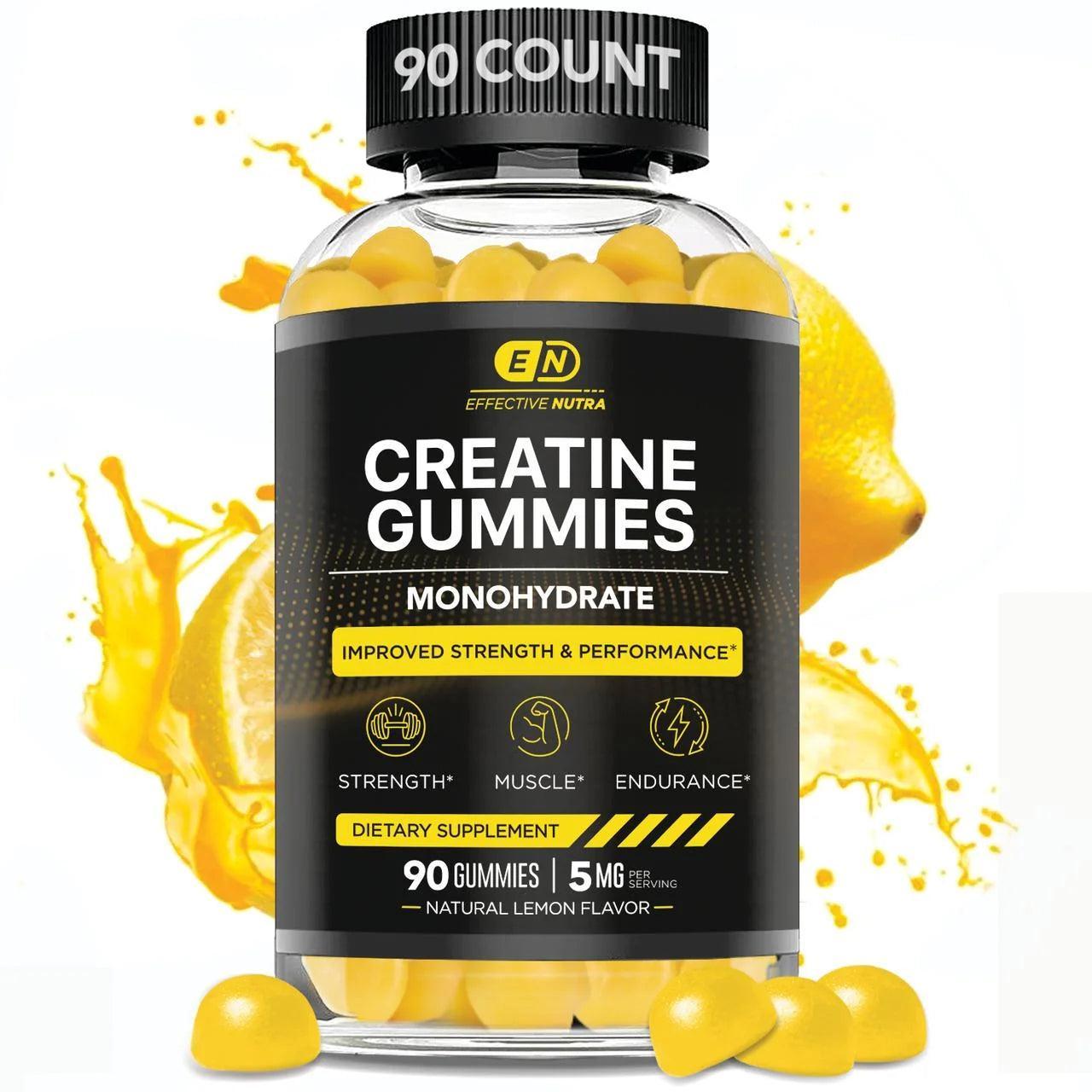 Effective Nutra Creatine Gummies for Men & Women - Creatine Monohydrate Gummies for Strength, Muscle, Energy - Natural Lemon Flavor (90Ct) - Evallys.com # #