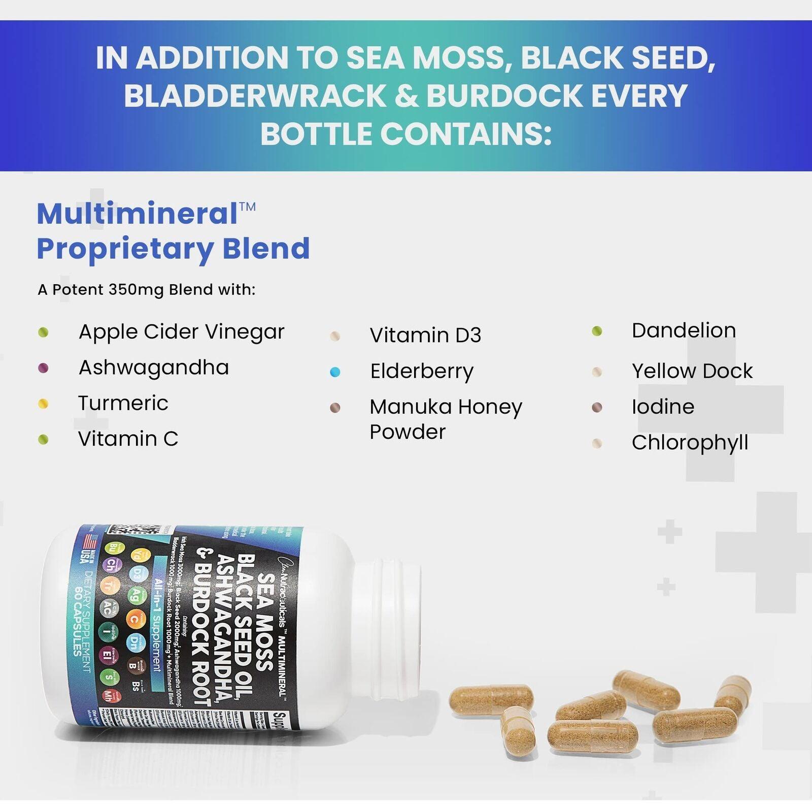 Sea Moss 3000Mg Black Seed Oil 2000Mg Ashwagandha 1000Mg Turmeric 1000Mg Blad... - Evallys.com # #