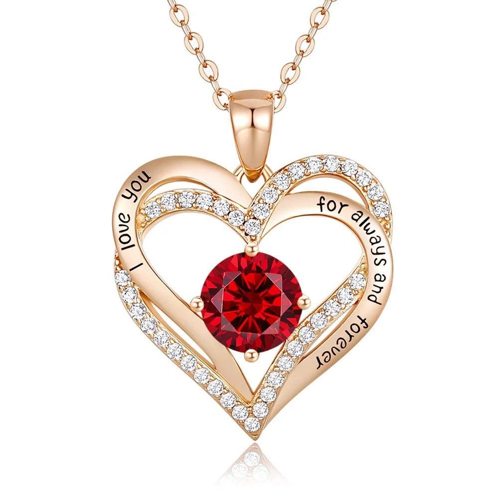 Rose Gold Pendant Necklaces for Women, Heart Crystal Diamond I Love You Always and Forever Necklace for Girlfriend Mother Daughter Wife Gift - Evallys.com # #