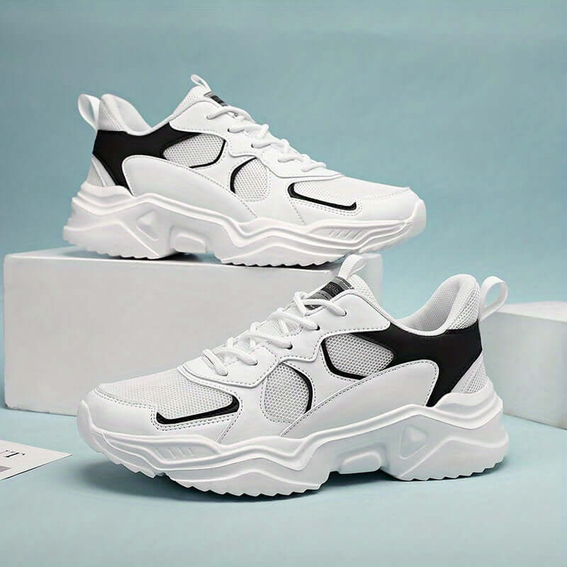 Breathable Sneakers] Chunky Breathable Mesh Sneakers | Men's White & Teal Casual Sneakers with EVA Sole,Design for All Season