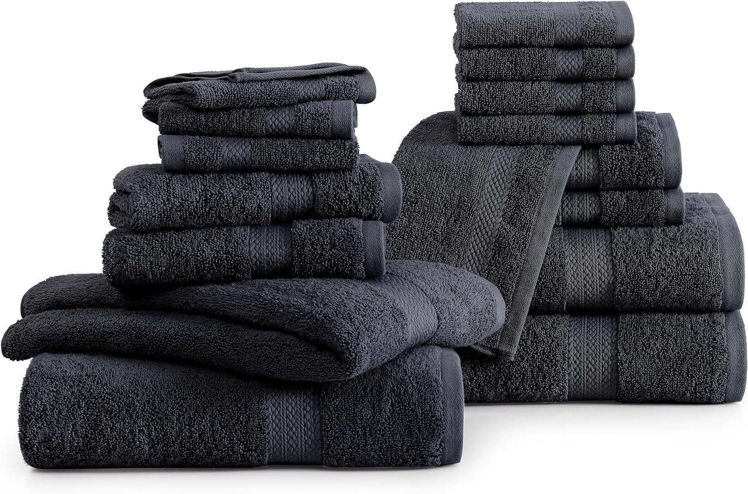 LANE LINEN 16 Piece Bath Towels - Black Towels - 100% Cotton Towels for Bathroom, Luxury Bath Towels, Highly Absorbent Bathroom Towel Set, 4 Bath Towels, 4 Hand Towels, 8 Wash Cloths - Black - Evallys.com # #