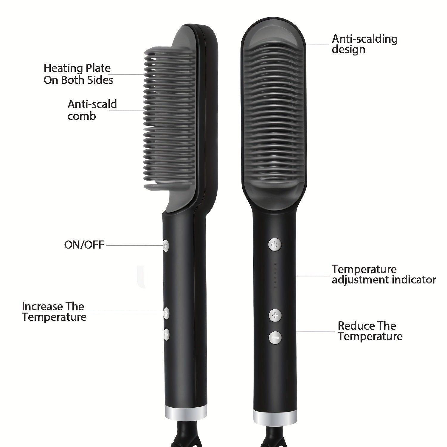 2-in-1 Electric Hair Straightener Brush Hot Comb Adjustment Heat Styling Curler Anti-Scald Comb, 2-in-1 Styling Tool For Long-Lasting Curls And Straight Hair - Evallys.com # #