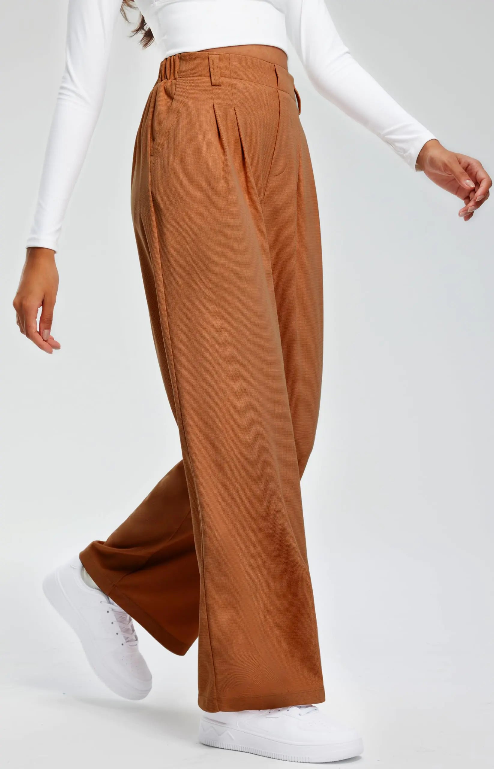 Libin Women's Wide Leg Pants 27"/29" High Waisted Waffle Knit Casual Slacks Work Pants Business Palazzo Trousers with Pockets 29"Inseam XX-Large 08-orange - Evallys.com # #