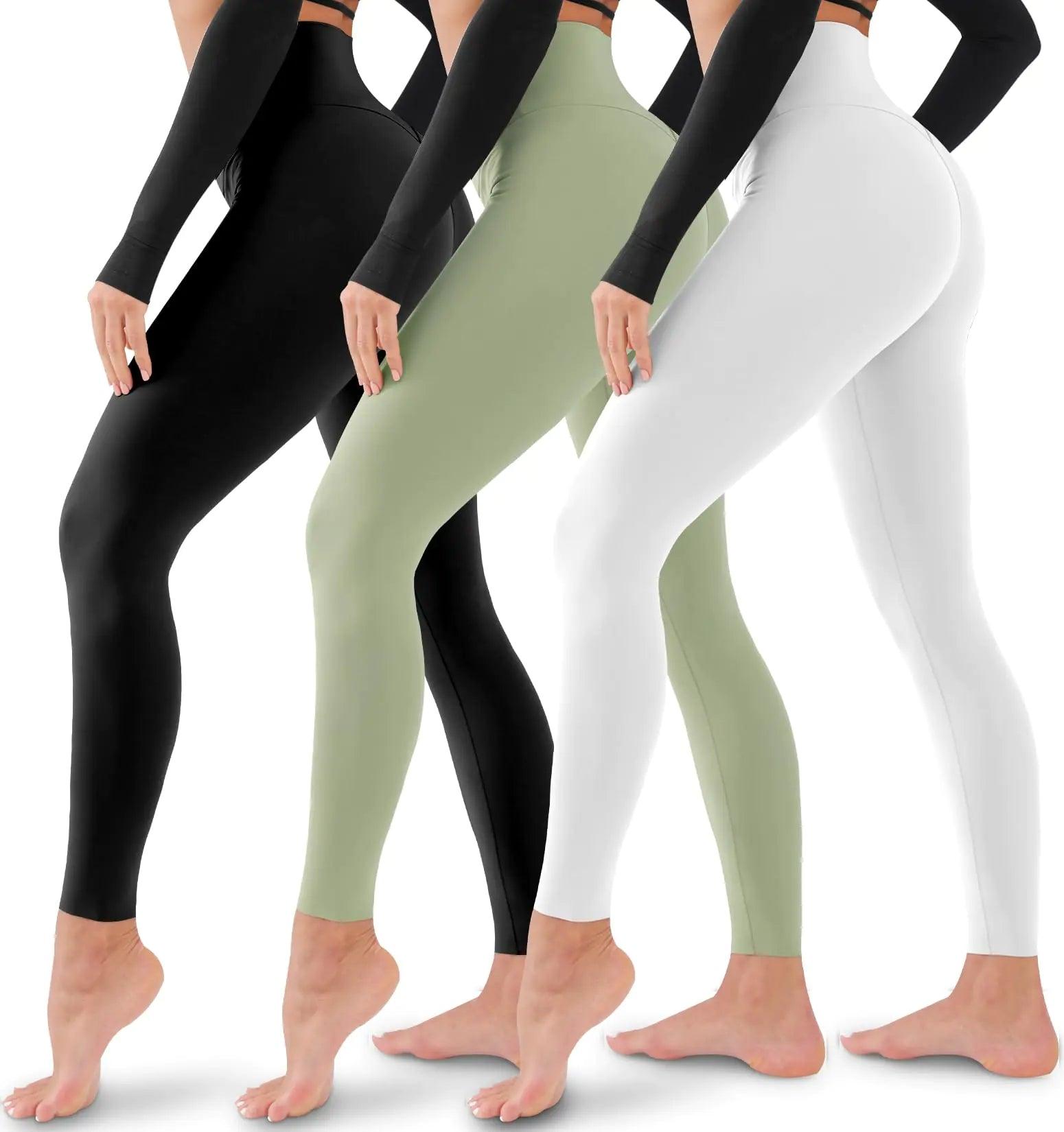 3 Pack Leggings for Women-No See-Through High Waisted Tummy Control Yoga Pants Workout Running Legging Assorted23 Large-X-Large - Evallys.com