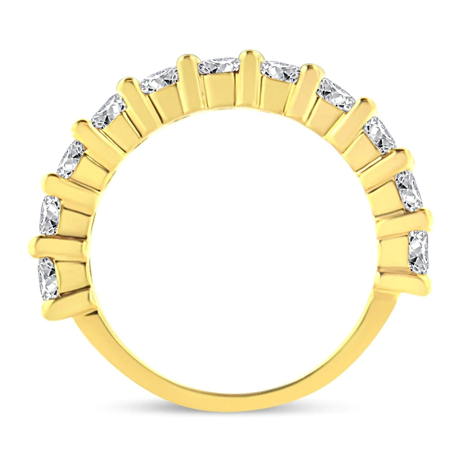 14K Yellow Gold Plated .925 Sterling Silver 2.00 Cttw Shared Prong Set Round-Diamond 11 Stone Band Ring (J-K Color, I1-I2 Clarity) - Evallys.com # #