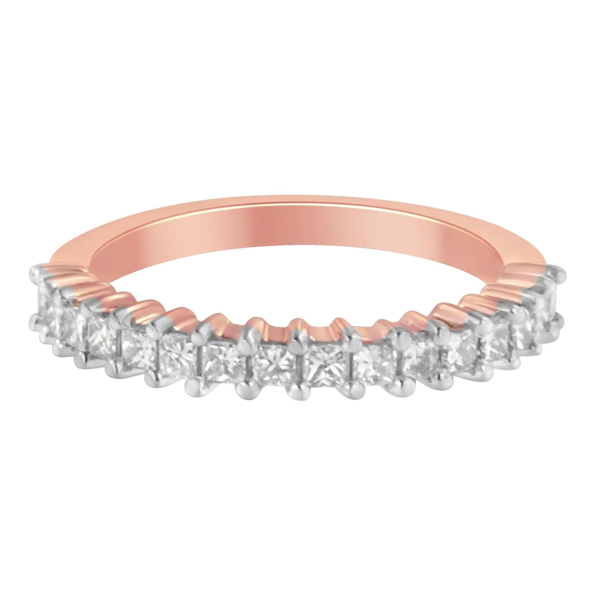 10K Rose Gold Flashed .925 Sterling Silver Diamond Band Ring (1/2 Cttw, J-K Color, I1-I2 Clarity) - Evallys.com # #