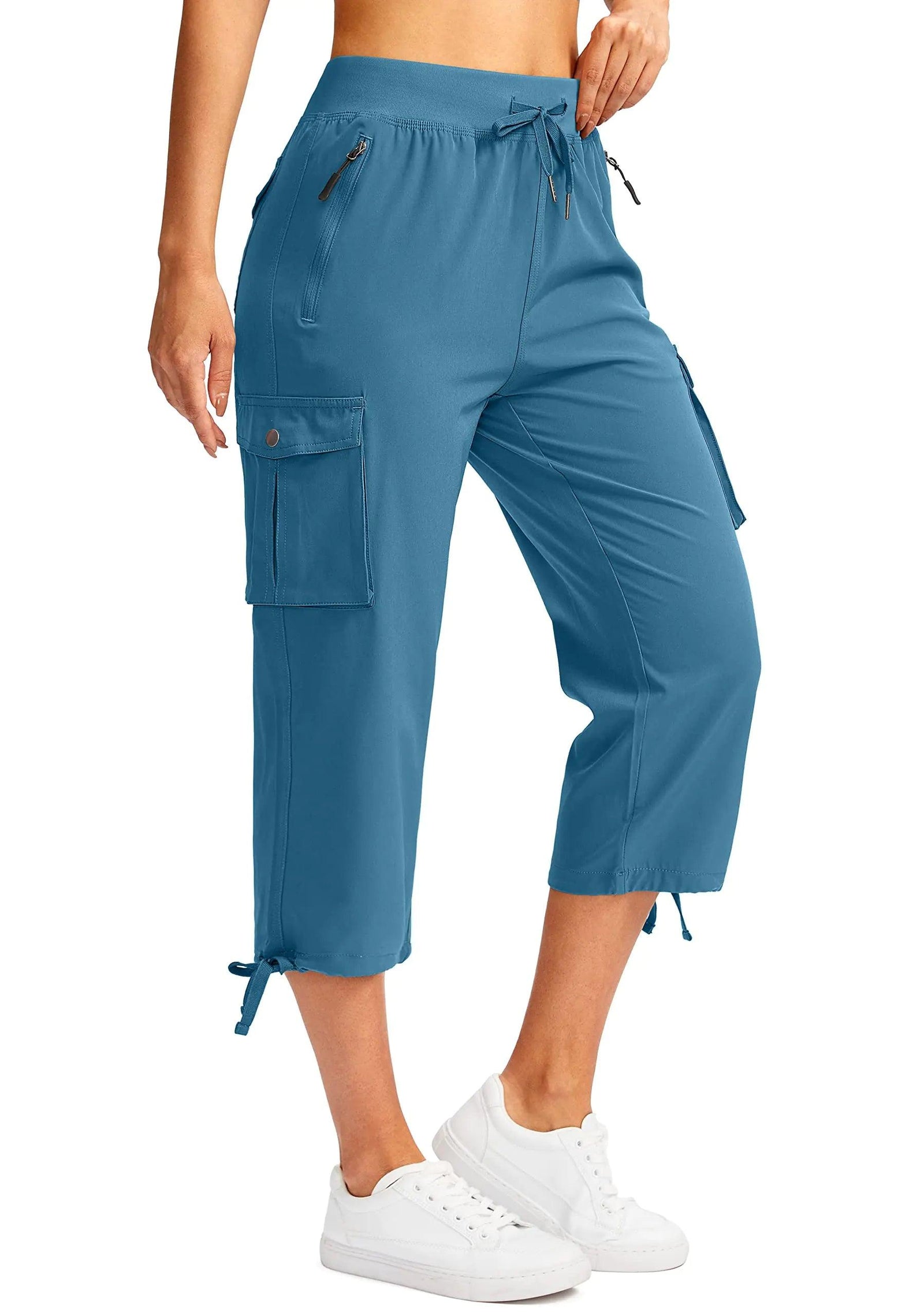 Soothfeel Women's Cargo Capris Pants with 6 Pockets Lightweight Quick Dry Travel Hiking Summer Pants for Women Casual Blue 4X-Large - Evallys.com # #