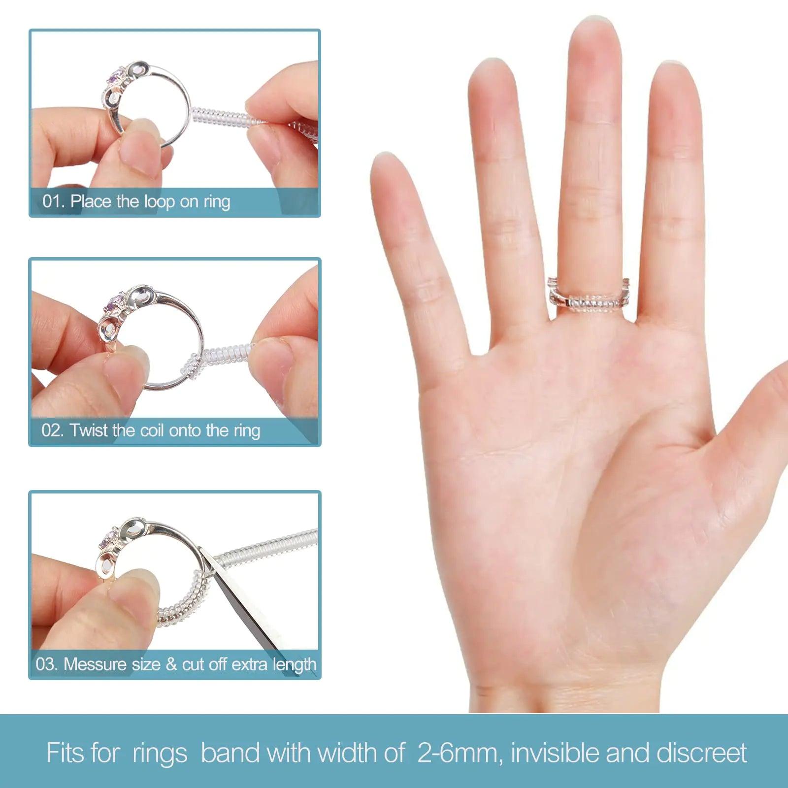 Ring Size Adjuster for Loose Rings, 12 Pack 4 Sizes Any Sizer, Invisible Guards Women and Men, Resizer, Spiral Silicone Tightener Set with Polishing Cloth by Ottemax - Evallys.com # #