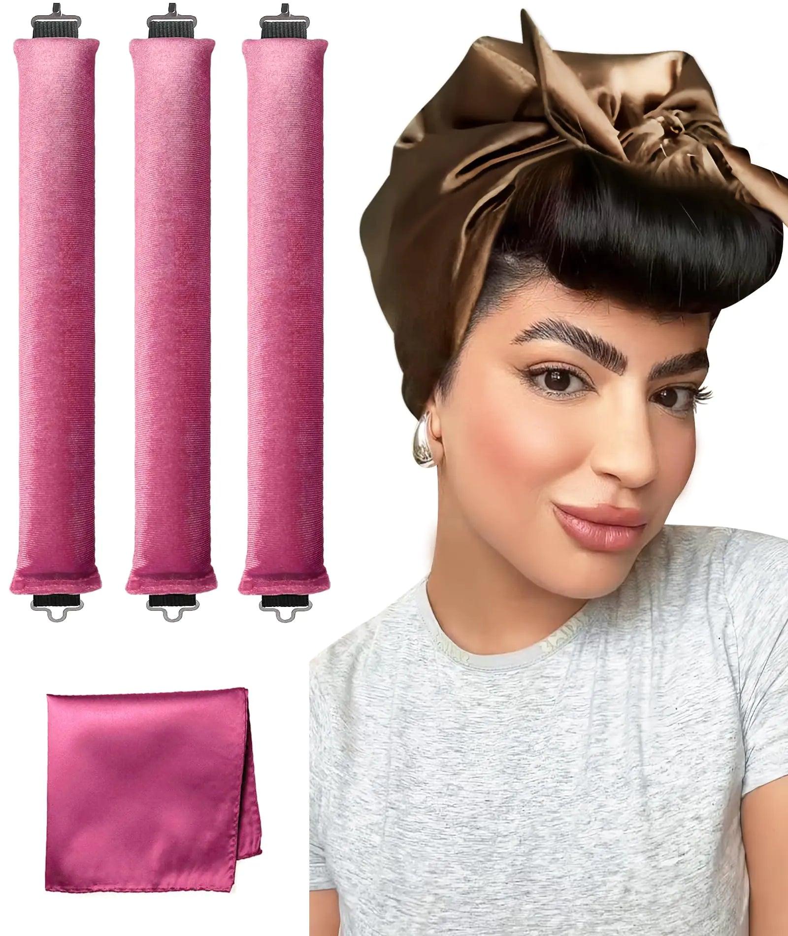 Little Velvet Overnight Blowout 3 Rods Heatless Hair Curler to Sleep in Satin Heatless Curls No Heat Hair Rollers for Short Hair Blowout Look Long Hair Styling Tools Pink - Evallys.com # #