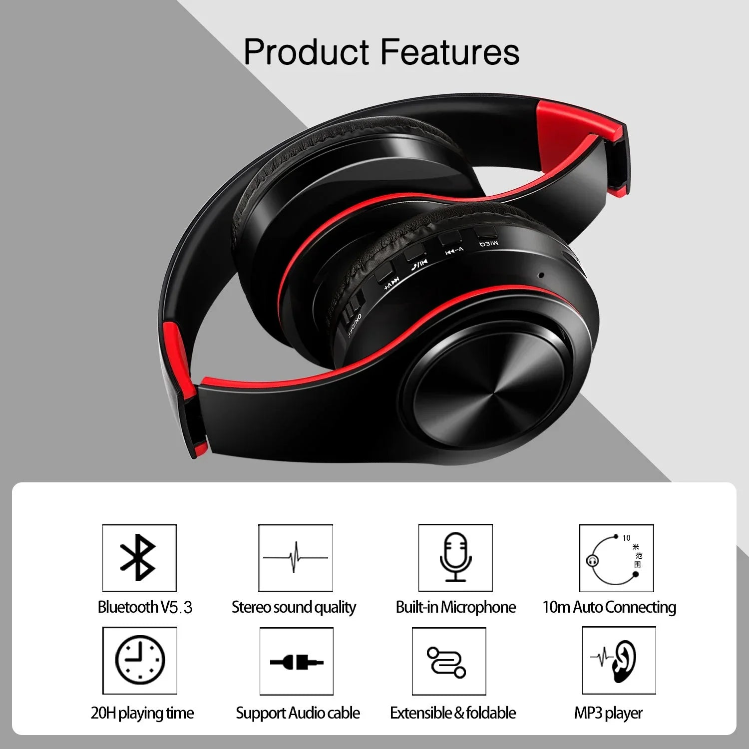 2025 Upgrading Wireless Bluetooth Headphones Stereo Headset Music Sports Overhead Earphone with Mic for Smart Phone TV PC Tablet - Evallys.com