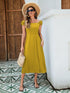 Women's Linen-Cotton Midi Dress - Versatile Off-Shoulder Design With Adjustable Tie-Back And Split Hem In Yellow, Green, And Orange - Evallys.com # #