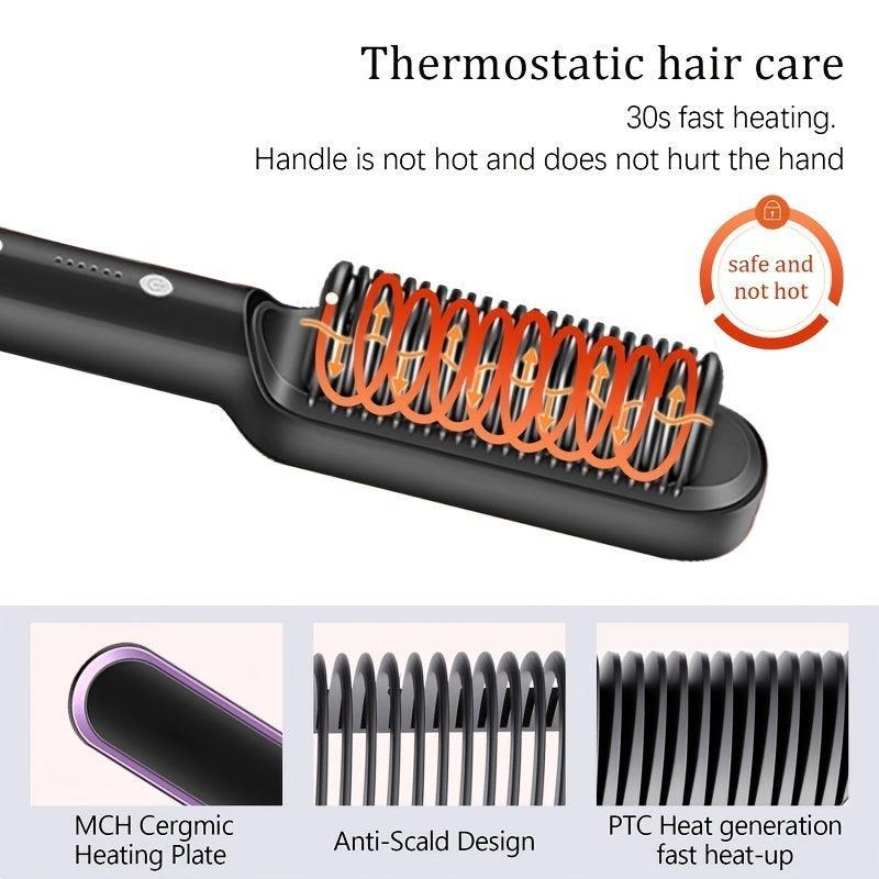 2-in-1 Electric Hair Straightener Brush Hot Comb Adjustment Heat Styling Curler Anti-Scald Comb, 2-in-1 Styling Tool For Long-Lasting Curls And Straight Hair - Evallys.com # #