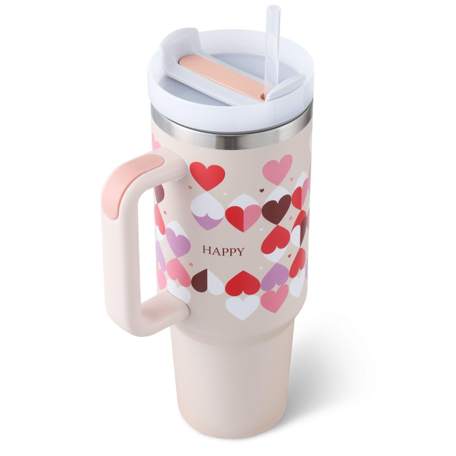 40 Oz Tumbler With Handle Straw Insulated, Stainless Steel Spill Proof Vacuum Coffee Cup Tumbler With Lid Tapered Mug Gifts For Valentine Lover Suitable For Car Gym Office Travel - Evallys.com