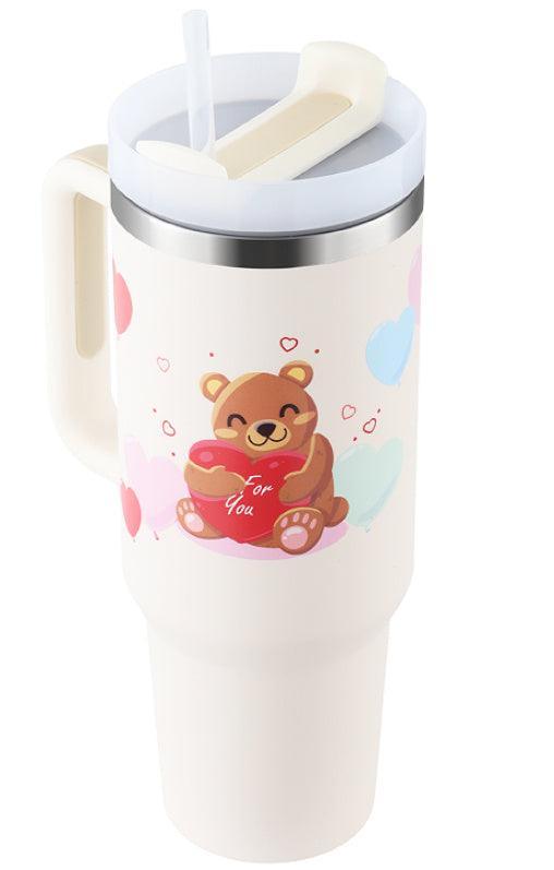 40 Oz Tumbler With Handle Straw Insulated, Stainless Steel Spill Proof Vacuum Coffee Cup Tumbler With Lid Tapered Mug Gifts For Valentine Lover Suitable For Car Gym Office Travel - Evallys.com # #