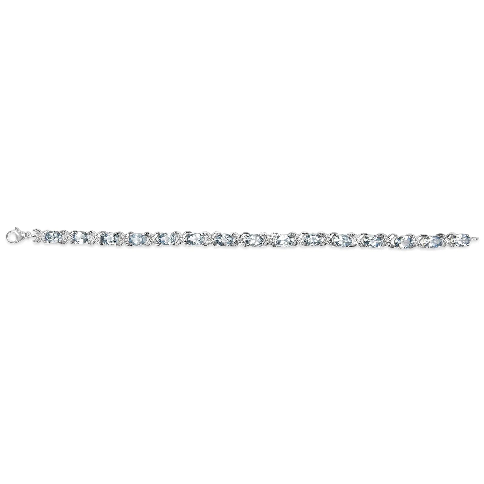 .925 Sterling Silver 16.0 Cttw Oval Blue Topaz and Diamond Accent Tennis X Link Bracelet (I-J Color, I1-I2 Clarity) - Size 7