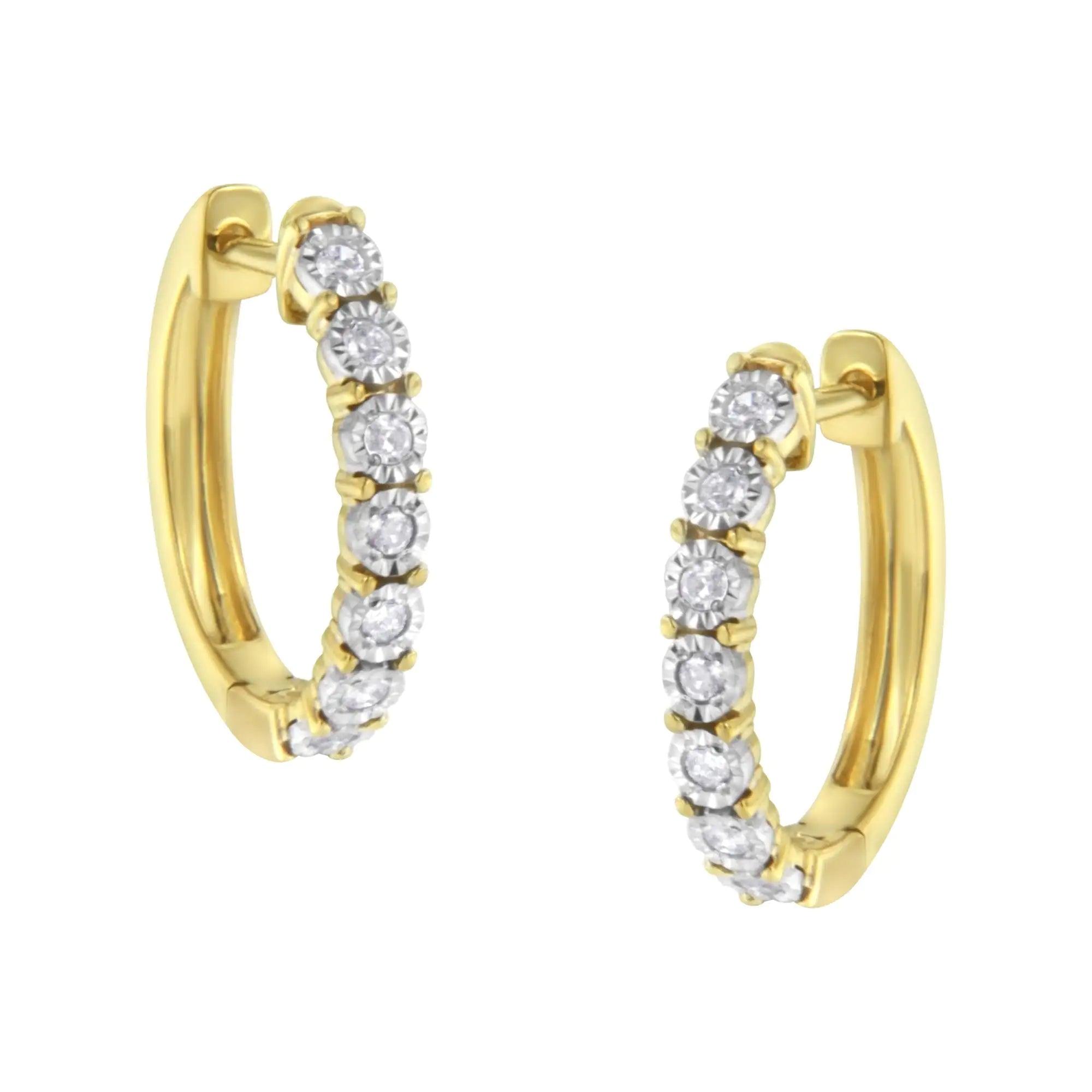 10KT Two-Toned Gold Diamond Hoop Earring (1/4 cttw, J-K Color, I2-I3 Clarity) - Evallys.com # #