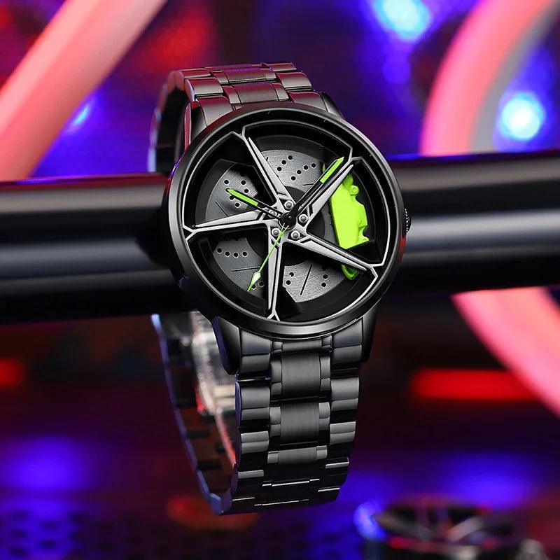 Sports Car Wheel Hub Men Watch Waterproof Rotate Watches Rim Watch Spinning Men'S Sports 360° Rotate Wheel Watches for Men Clock - Evallys.com # #