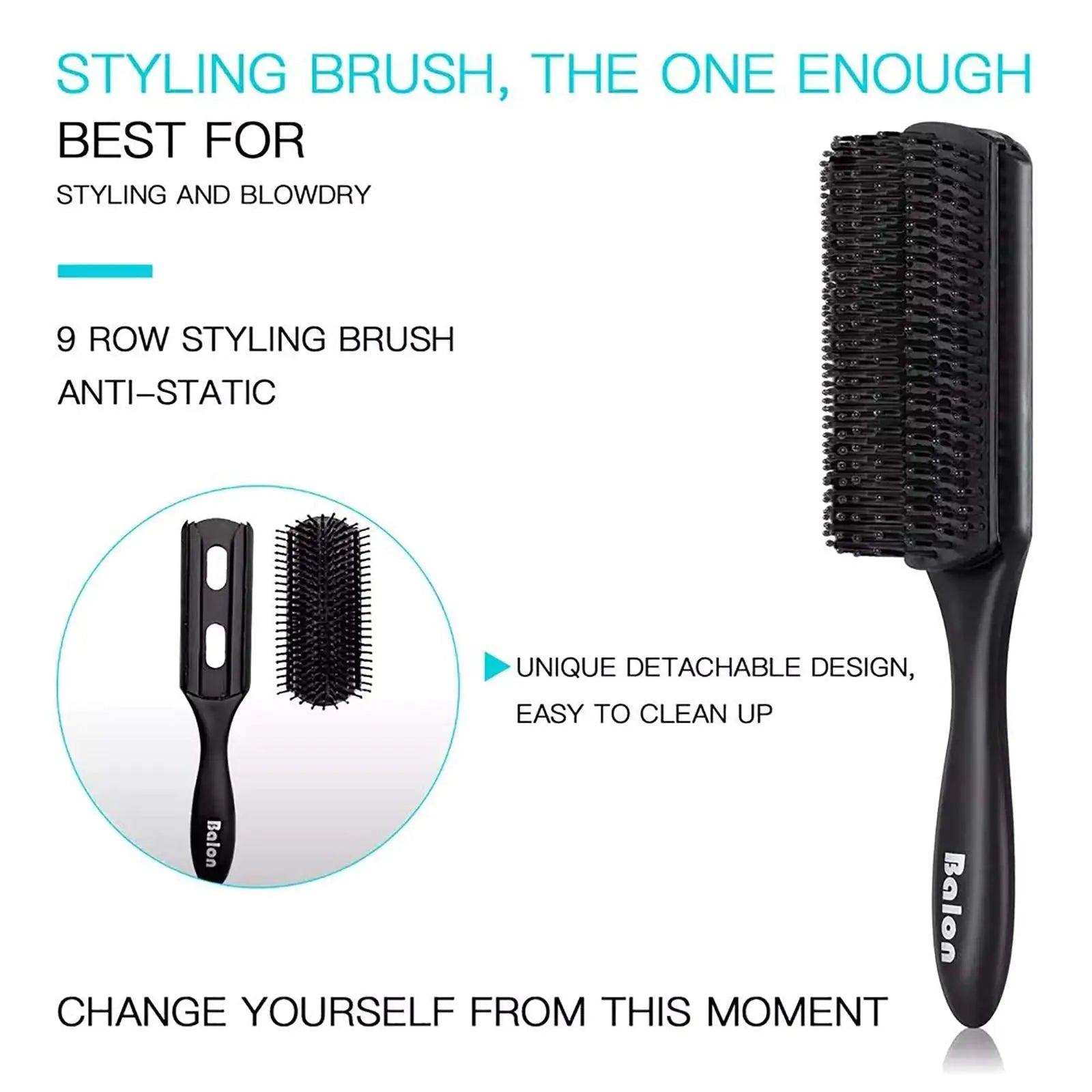 4Pcs Paddle Hair Brush, Detangling Brush and Hair Comb Set for Men and Women, Great On Wet or Dry Hair, No More Tangle Hairbrush for Long Thick Thin Curly Natural Hair Black - Evallys.com # #