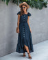 Irregular ruffled female dress with one-line collar tether - Evallys.com # #