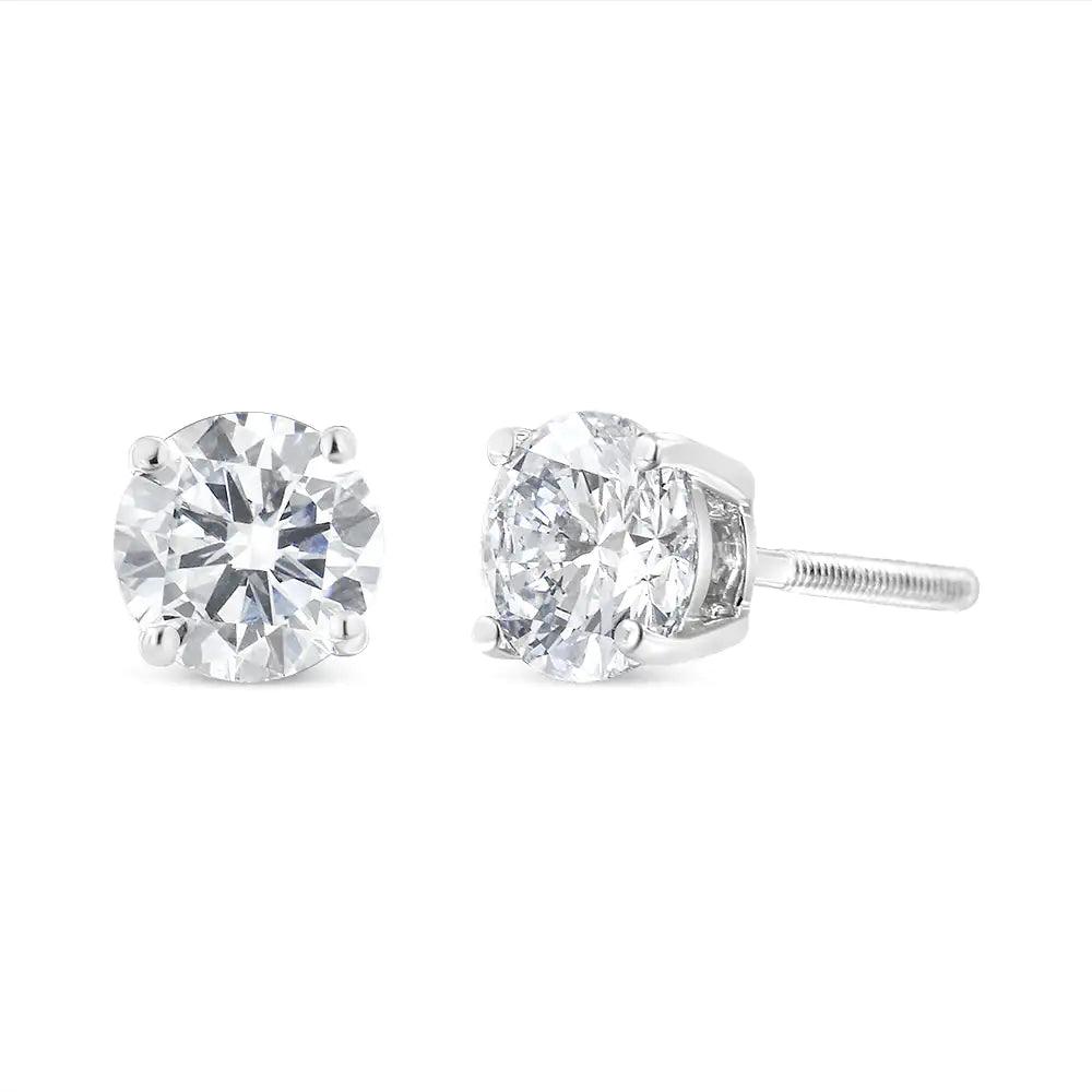 10K White Gold 1.00 Cttw Round Brilliant-Cut Diamond Classic 4-Prong Stud Earrings with Screw Backs (J-K Color, I2-I3 Clarity) - Evallys.com # #