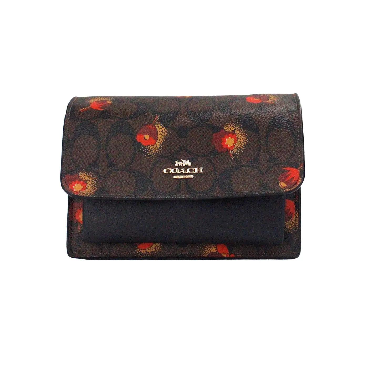 Coach Signature Coated Canvas Poppy Floral Foldover Crossbody Bag - Evallys.com # #