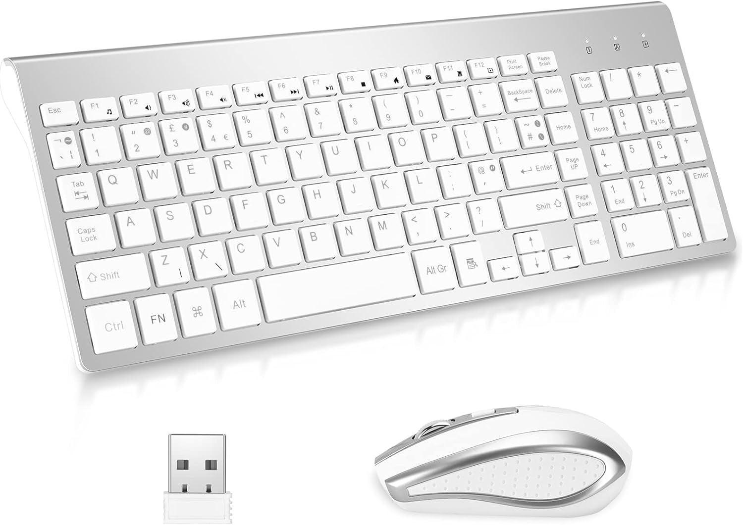 Wireless Keyboard and Mouse Combination, USB Ultra-Thin 2.4G Wireless Mouse, Compact Full-Size Digital Keyboard Laptop (Silvery White) - Evallys.com # #