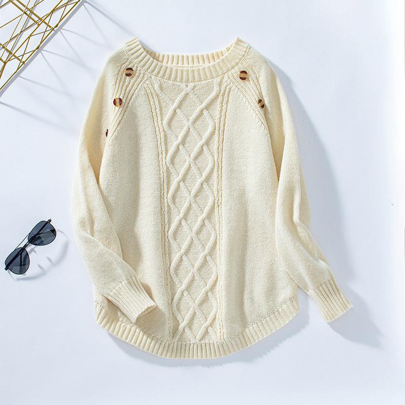 Women's Knitwear Button Loose Pullover Twisted Flower - Evallys.com # #