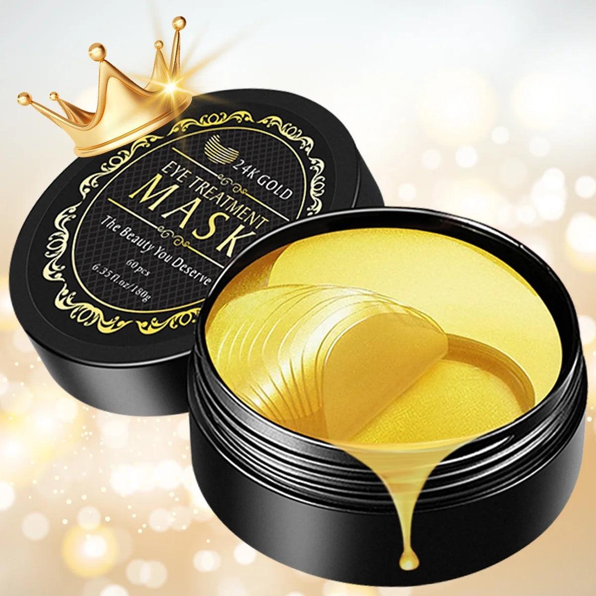 24K Gold Eye Mask Collagen Eye Mask Patches for Hydrating and Firming, Reduce Fine Line, Eye Bags, Wrinkles and Dark Circles-60Pcs - Evallys.com # #