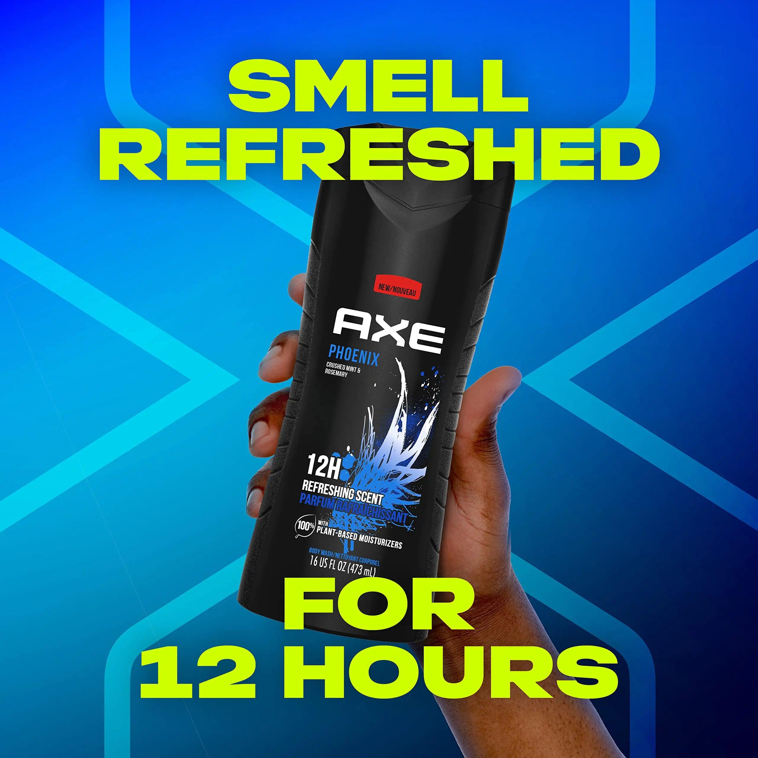 AXE Body Wash Phoenix 12h Refreshing Scent Crushed Mint & Rosemary 4 count Men's Body Wash with 100% Plant-Based Moisturizers 16 oz ocean sport 16 Fl Oz (Pack of 4) - Evallys.com # #