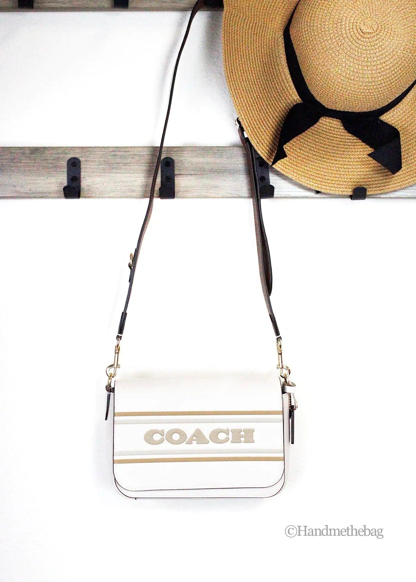 Coach Logan Stripe Chalk Pebbled Leather Messenger Crossbody Bag - Evallys.com # #