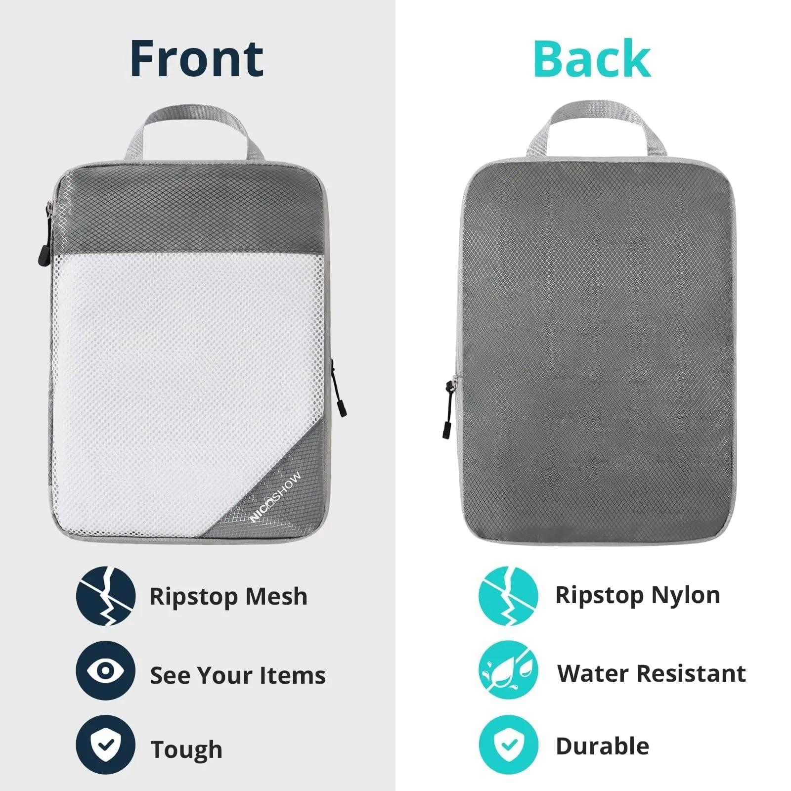 Compression Packing Cubes for Travel, Packing Cubes Compression Travel Essentials, Compressible Packing Cubes Travel Organizers for Carry-on Luggage Suitcase Grey 3pcs - Evallys.com # #