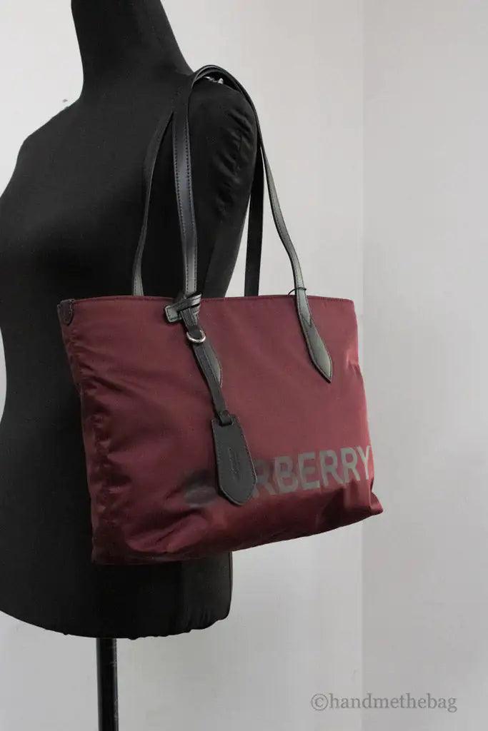 Burberry Small Burgundy Logo Branded Econyl Nylon Tote Bag - Evallys.com # #