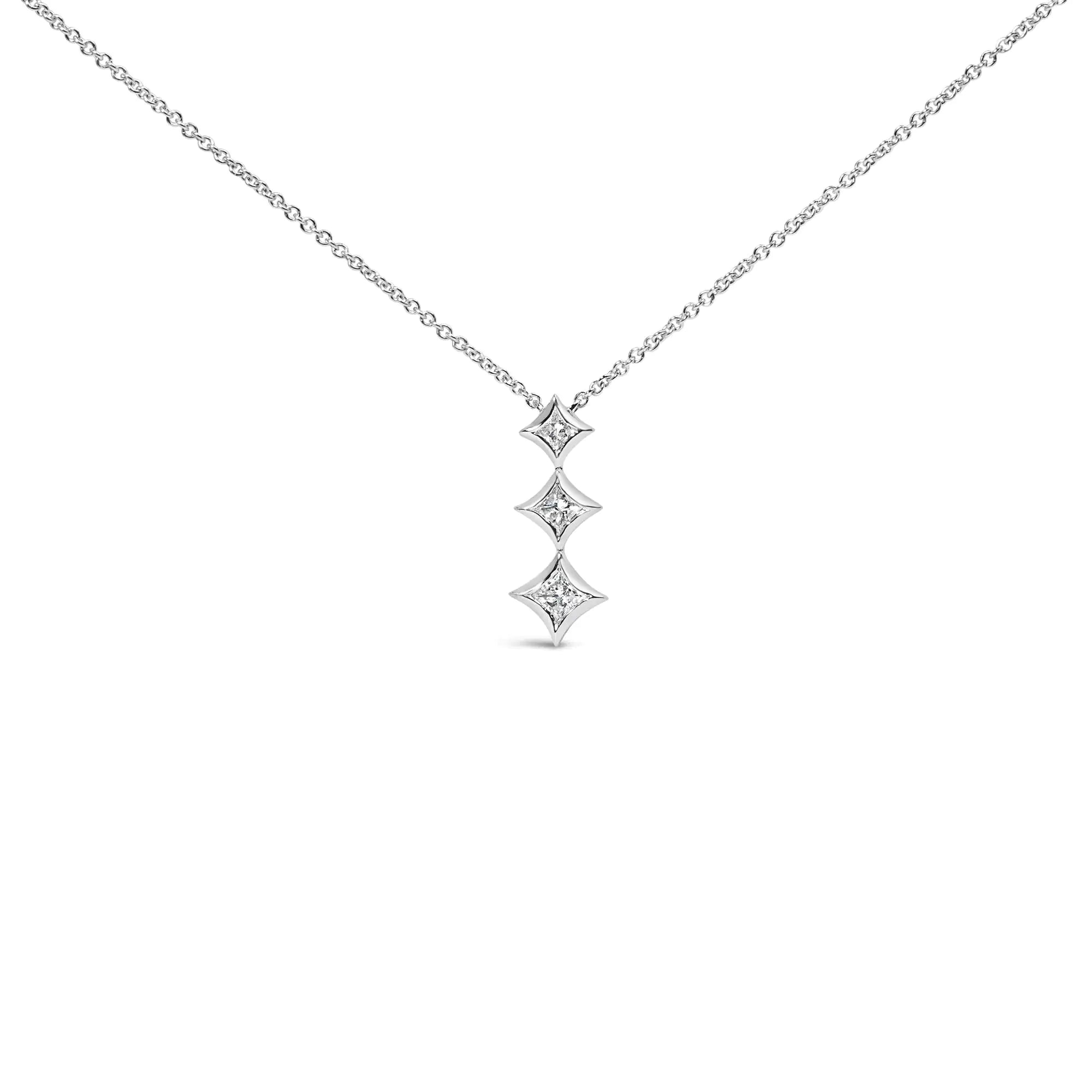 10K Gold 1/5 Cttw Princess Cut Diamond 3 Stone Drop 18" Pendant Necklace (H-I Color, SI2-I1 Clarity) - Evallys.com # #