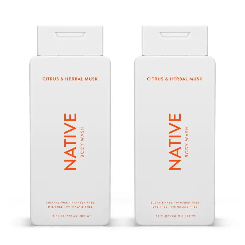 Native Body Wash Contains Naturally Derived Ingredients | For Women & Men, Sulfate, Paraben, & Dye Free Leaving Skin Soft and Hydrated | Citrus & Herbal Musk 18 oz - 2 Pk Citrus & Herbal Musk - 2 Pk - Evallys.com # #