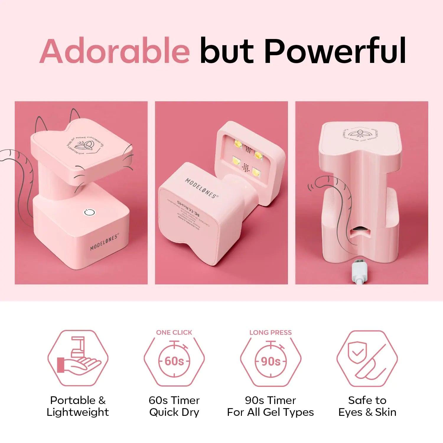 modelones Mini UV Light for Gel Nails, Small Nail Cure Light, Flash Cure Light for Gel x Nails, LED Nail Lamp, Portable USB Nail Light for Fast Curing, Pink - Evallys.com # #