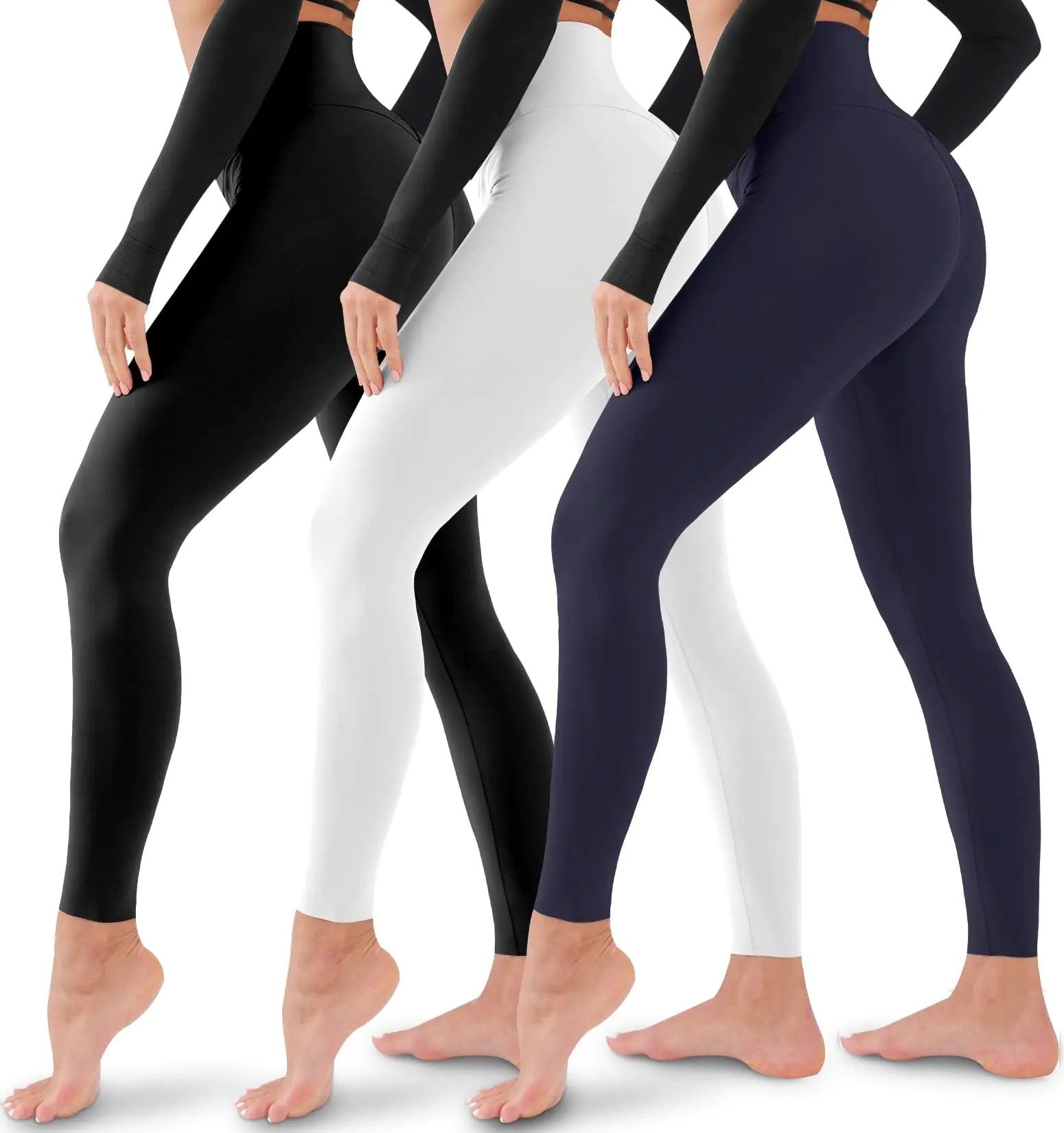 3 Pack Leggings for Women-No See-Through High Waisted Tummy Control Yoga Pants Workout Running Legging Assorted23 Large-X-Large - Evallys.com