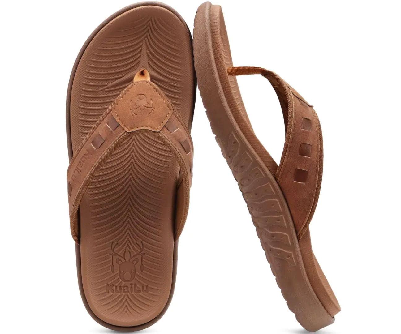 KuaiLu Mens Sport Flip Flops Comfort Orthotic Thong Sandals with Plantar Fasciitis Arch Support Outdoor Summer Beach Size 7~15 14 Fashion Khaki - Evallys.com # #